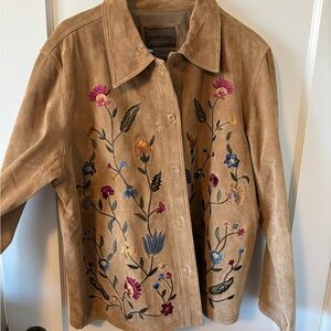 Brandon Thomas Tan Leather Jacket with Floral Embroidery